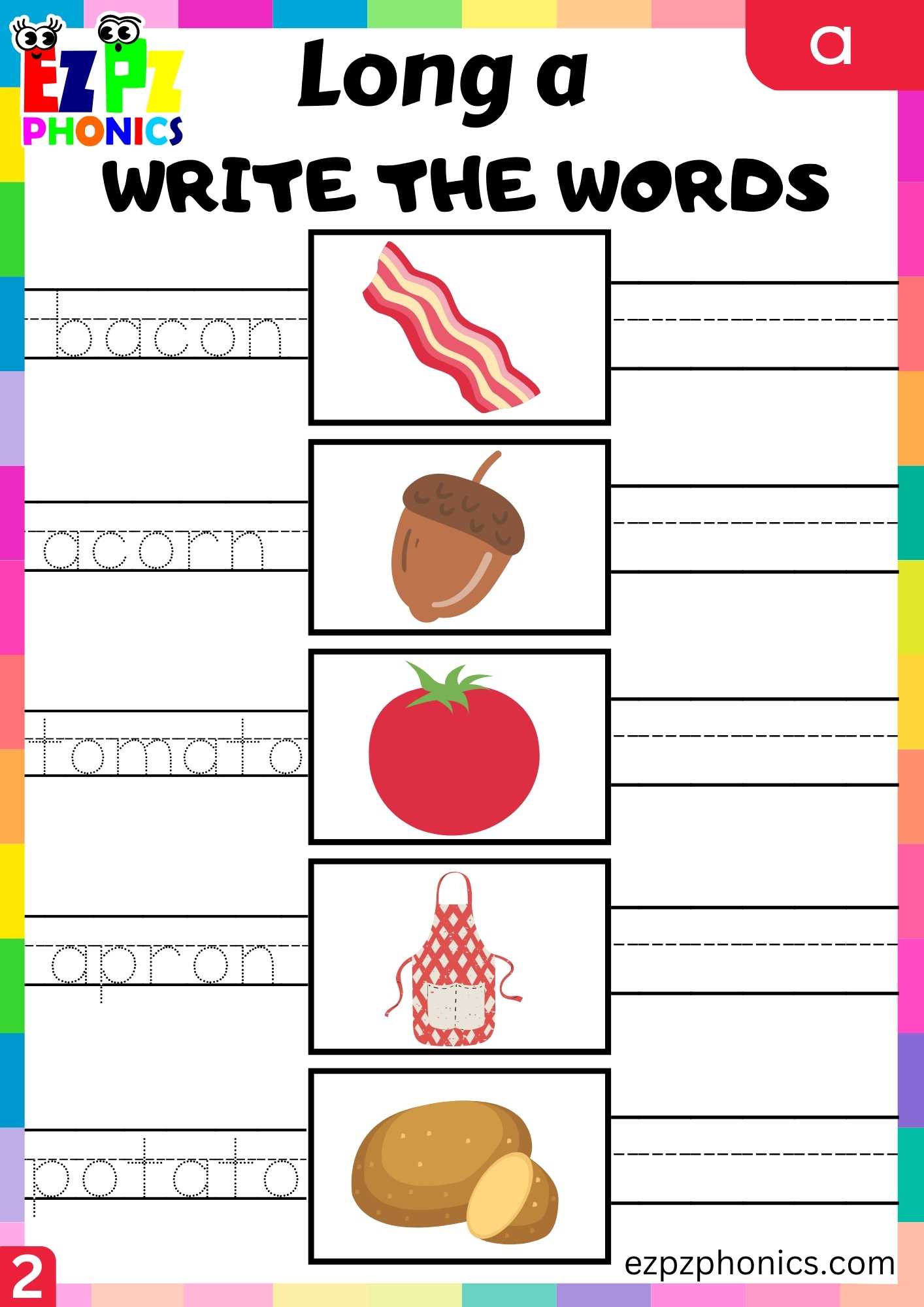 Group2 A Words Write The Words Long A Phonics Worksheet